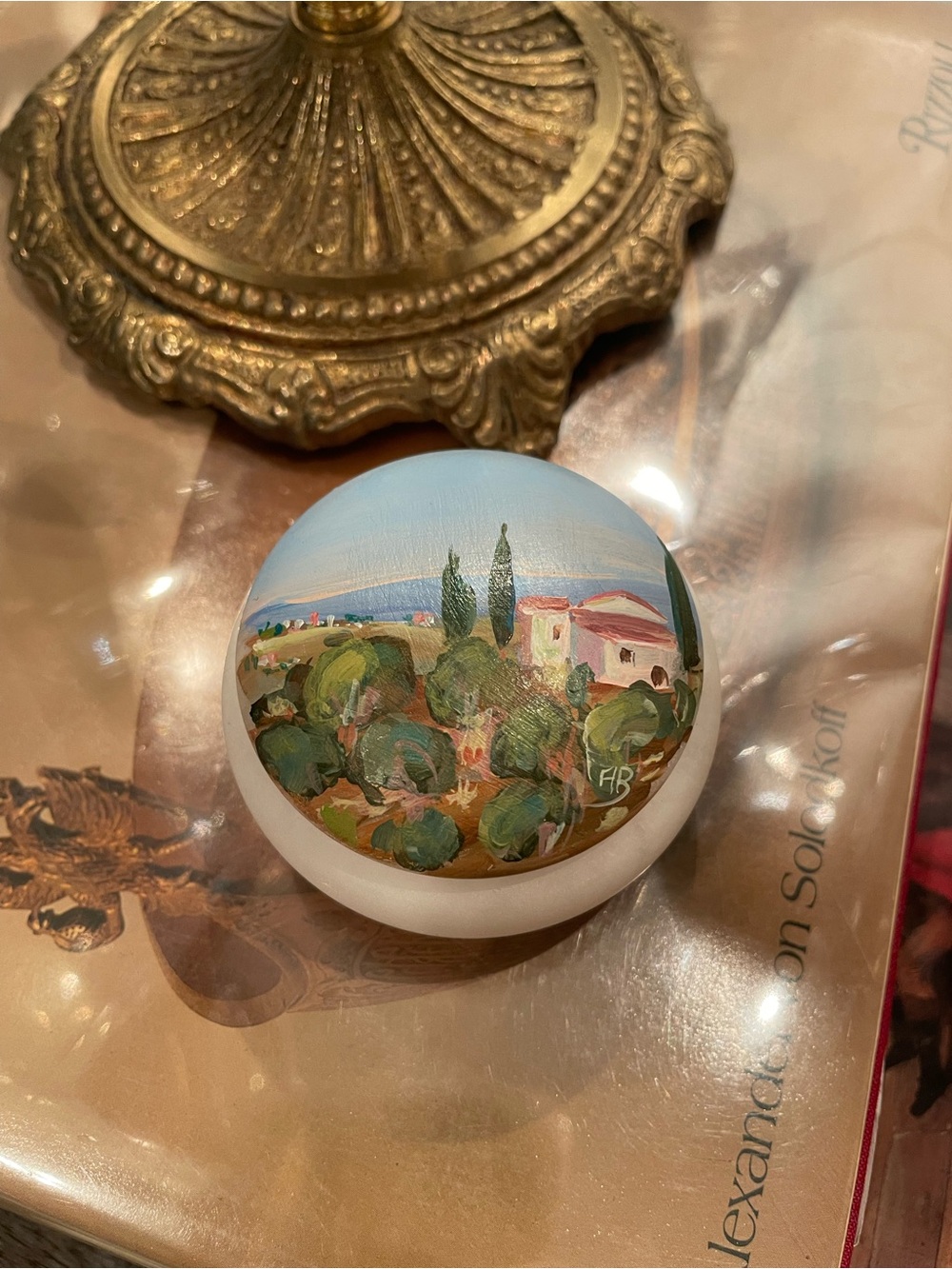 Italian Volterras Hand Crafted & Painted Alabaster Trinket Box